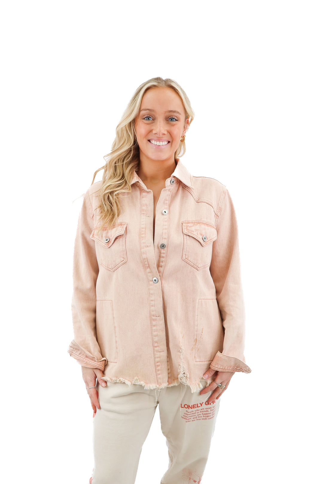 how very loved pink denim jacket (m; retail $60)