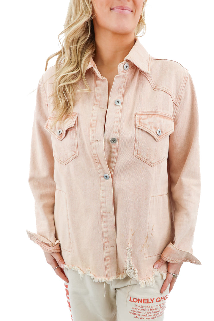 how very loved pink denim jacket (m; retail $60)