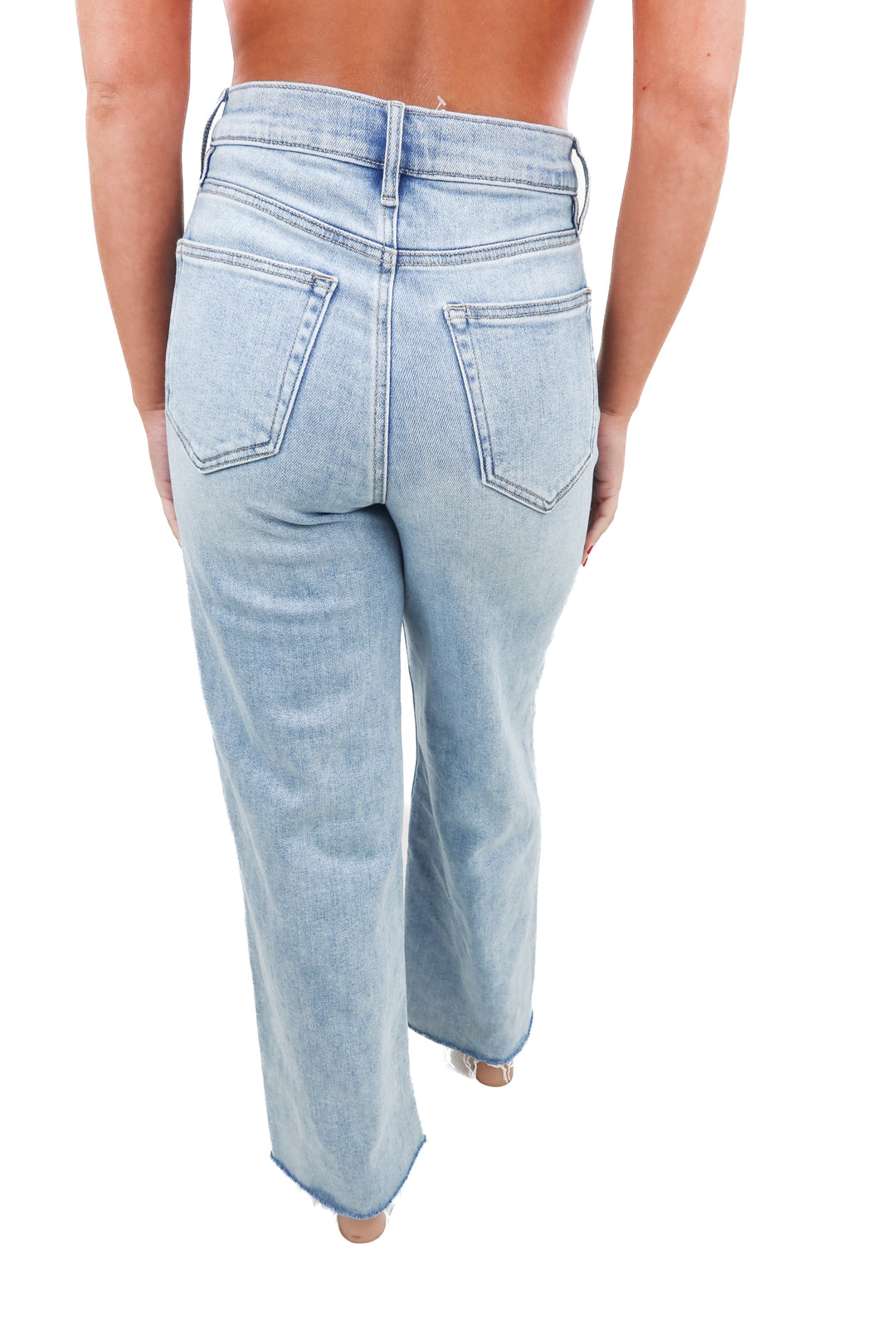 vici light wash distressed straight leg jeans (26; retail $74)