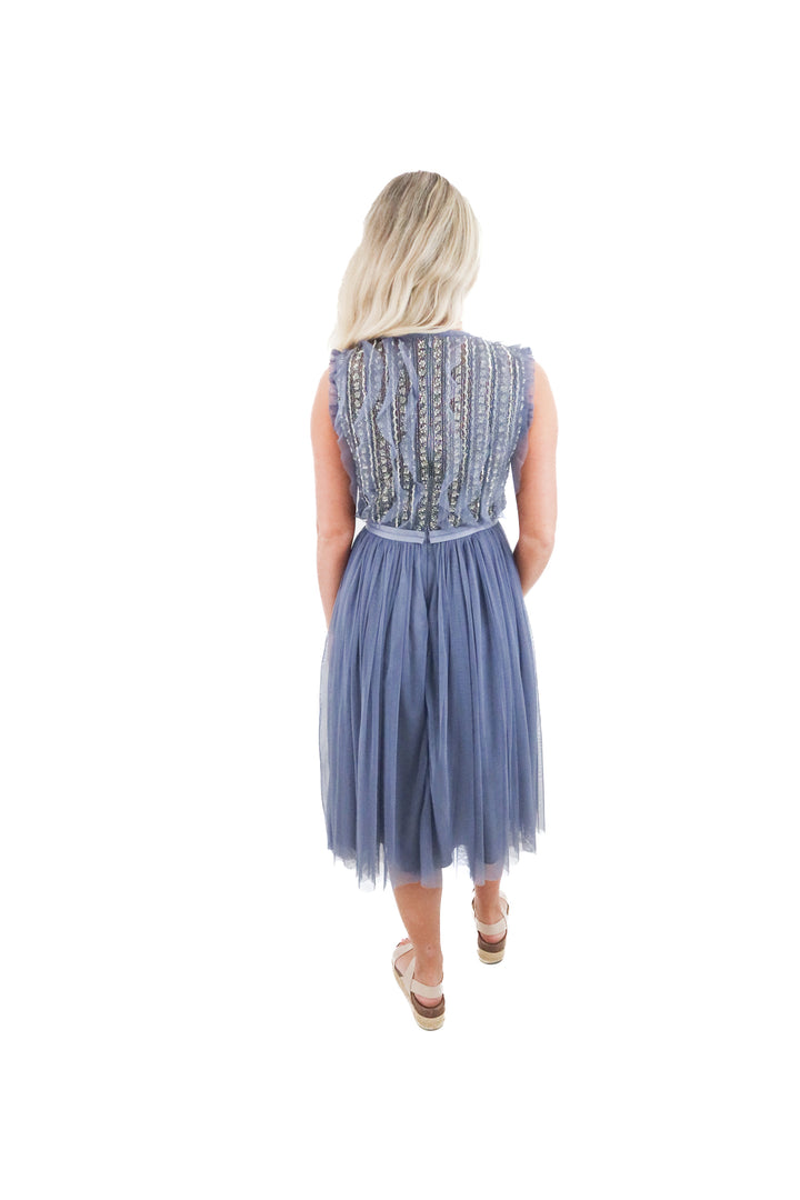 needle and thread vintage blue embellished tulle midi dress nwt (6; retail $650)*