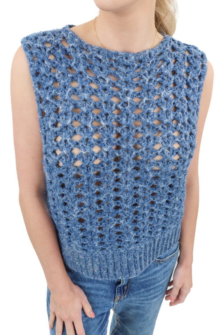 Blue crochet knit sleeveless vest (S/M)
