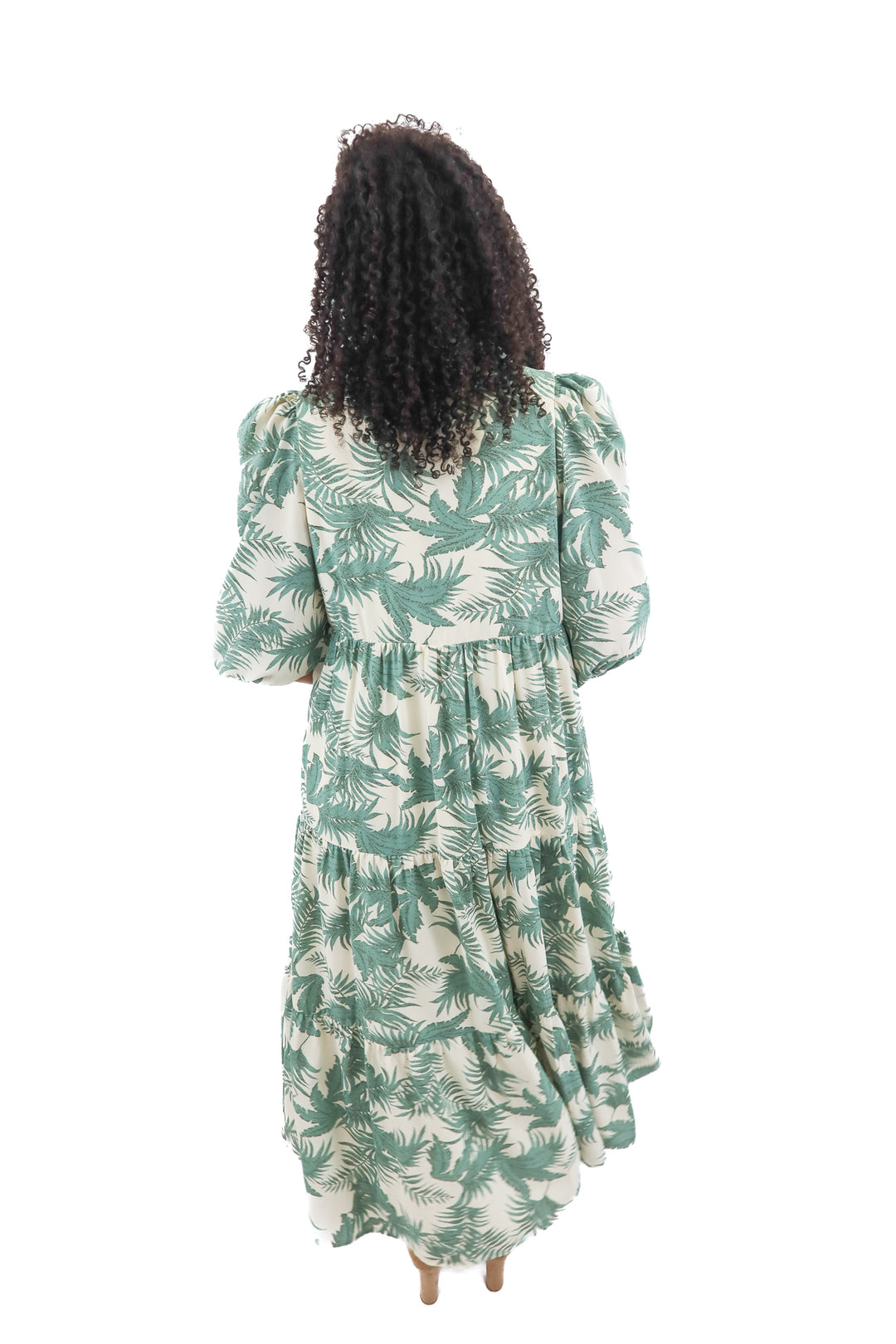 fab'rik green leaf print maxi dress (L)