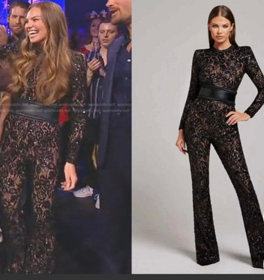 Nadine Merabi black/nude sequin long sleeve jumpsuit (S; retail $498)