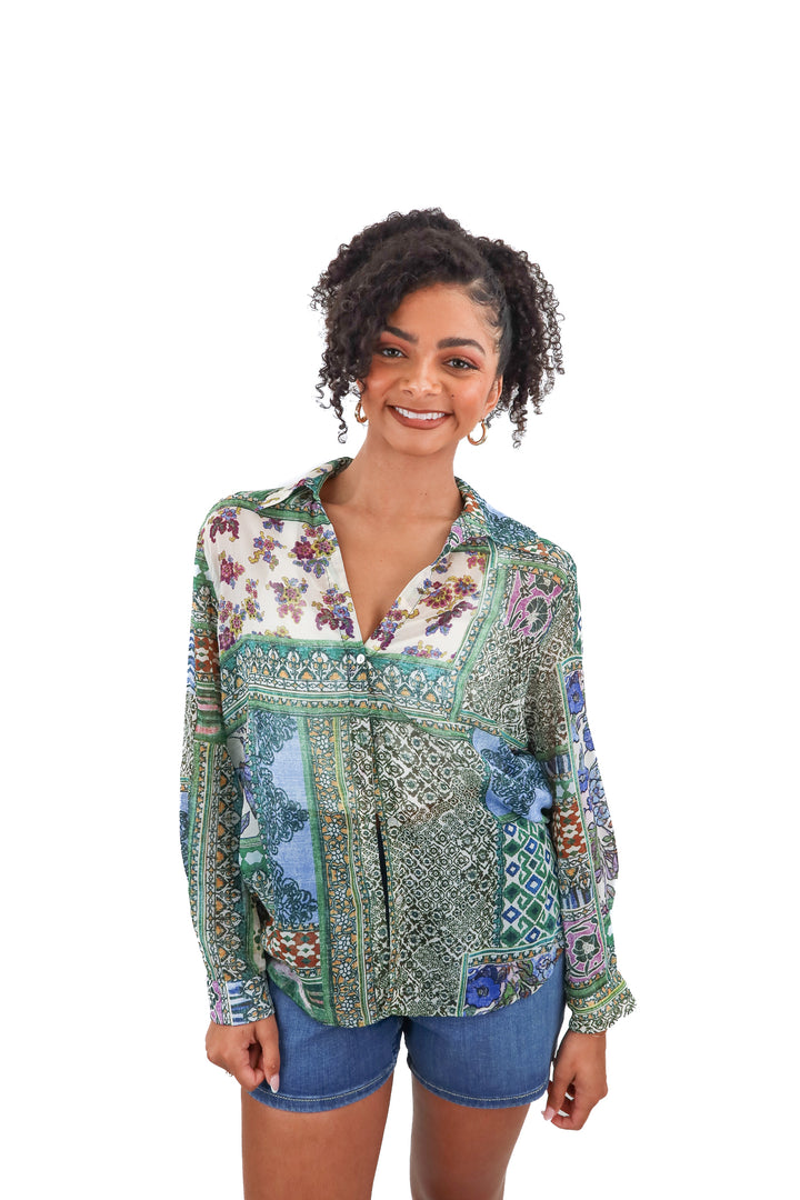 Zara multicolor floral chiffon blouse (M)