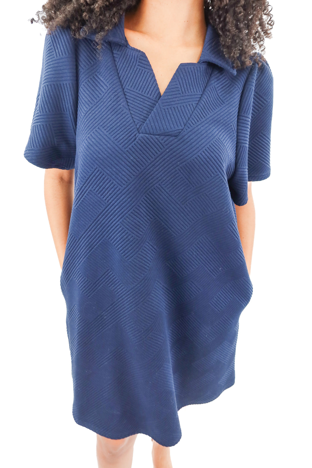 see and be seen navy textured short sleeve dress (L)
