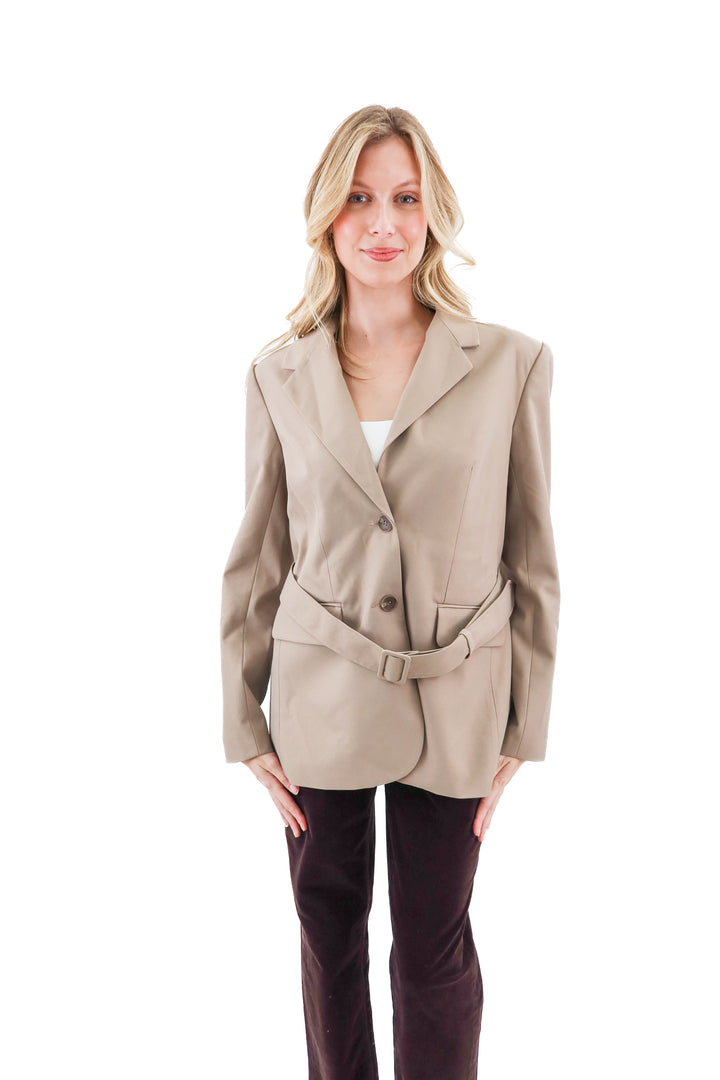wayf taupe belted blazer nwt (s; retail $125)
