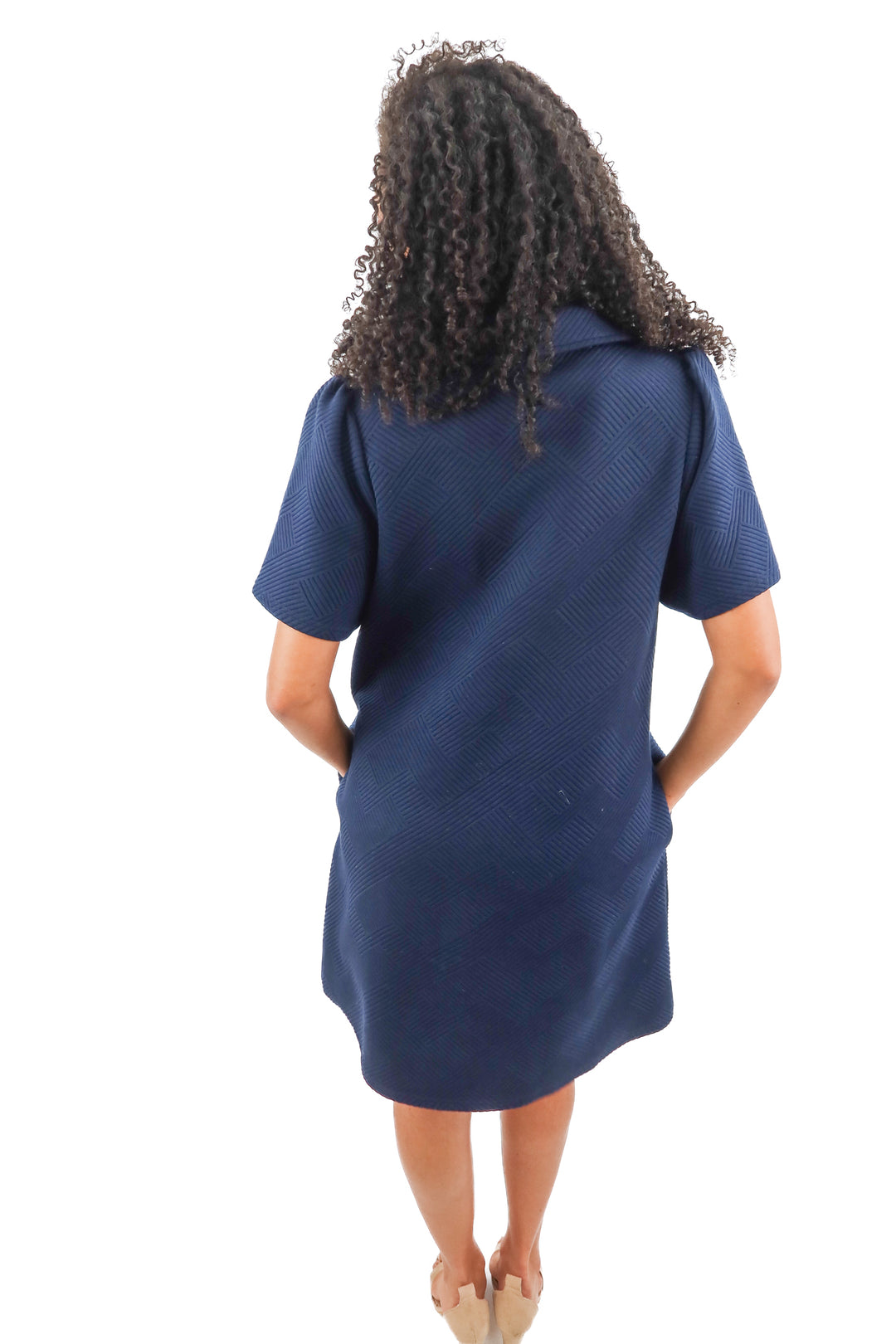 see and be seen navy textured short sleeve dress (L)