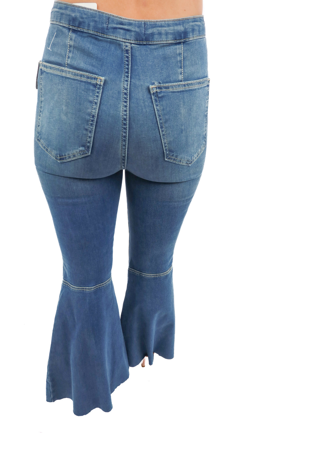 we the free medium wash raw hem bell bottom jeans NWT (28; retail $78)