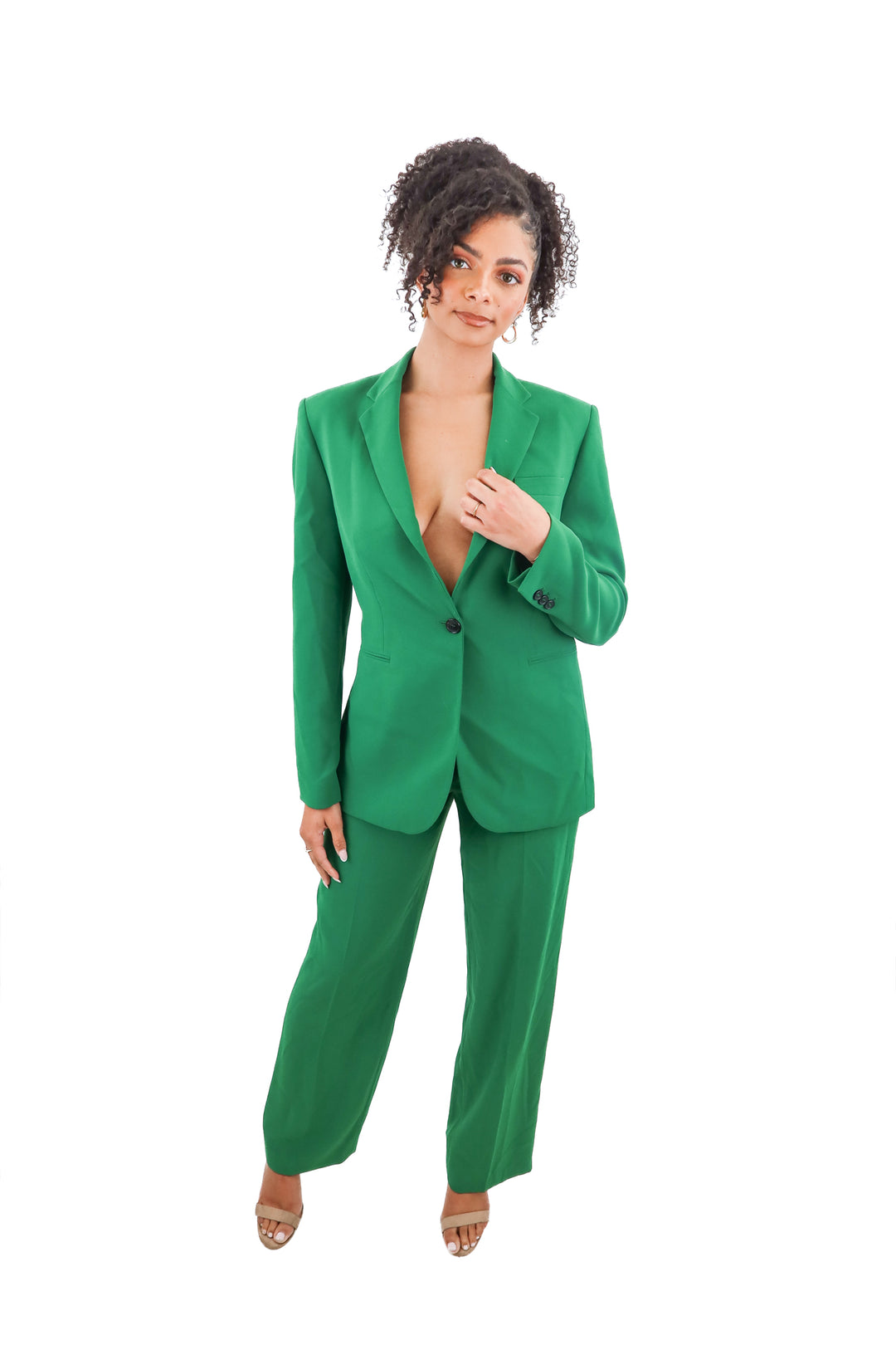 Zara green blazer pant set (M)