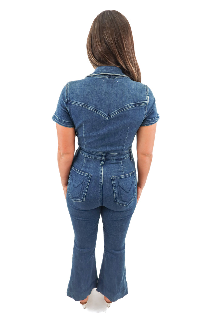 show me your mumu short sleeve denim wideleg jumpsuit (L)*