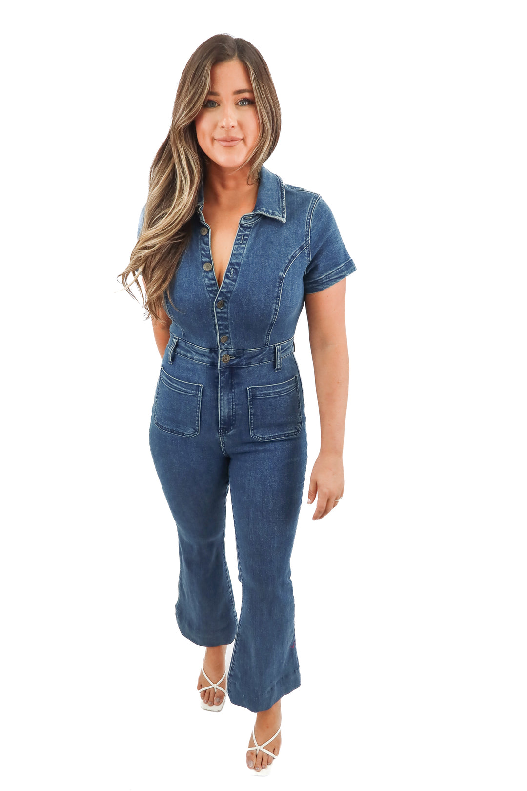show me your mumu short sleeve denim wideleg jumpsuit (L)*