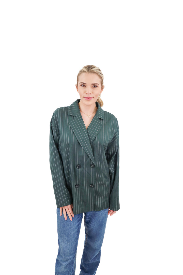 NEXT green pinstripe oversized blazer (6; retail $35)