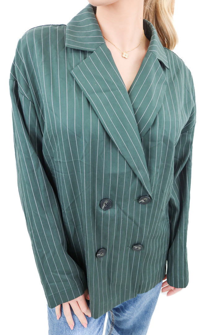 NEXT green pinstripe oversized blazer (6; retail $35)