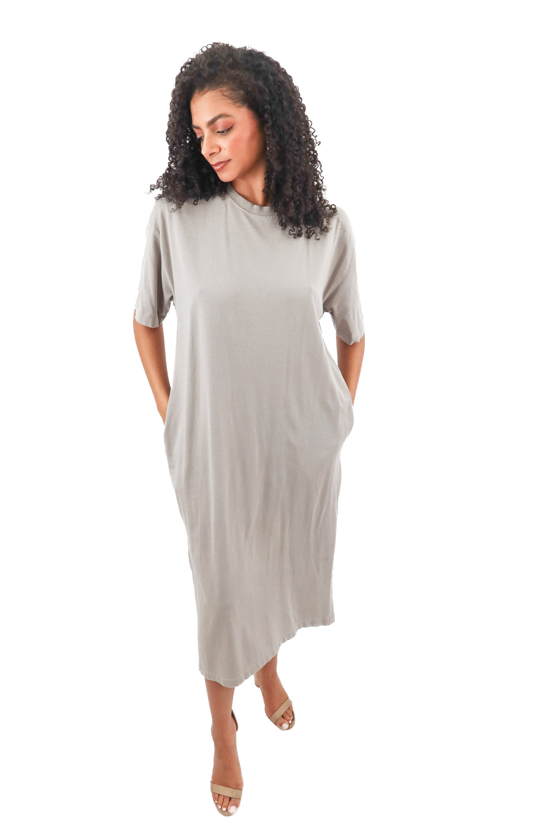 zara grey short sleeve maxi dress (xl)