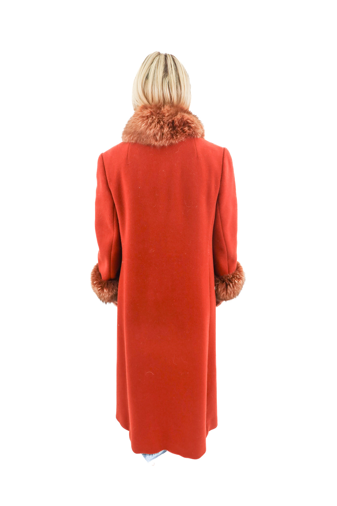 calvin klein vintage rust wool fur trench coat (s)