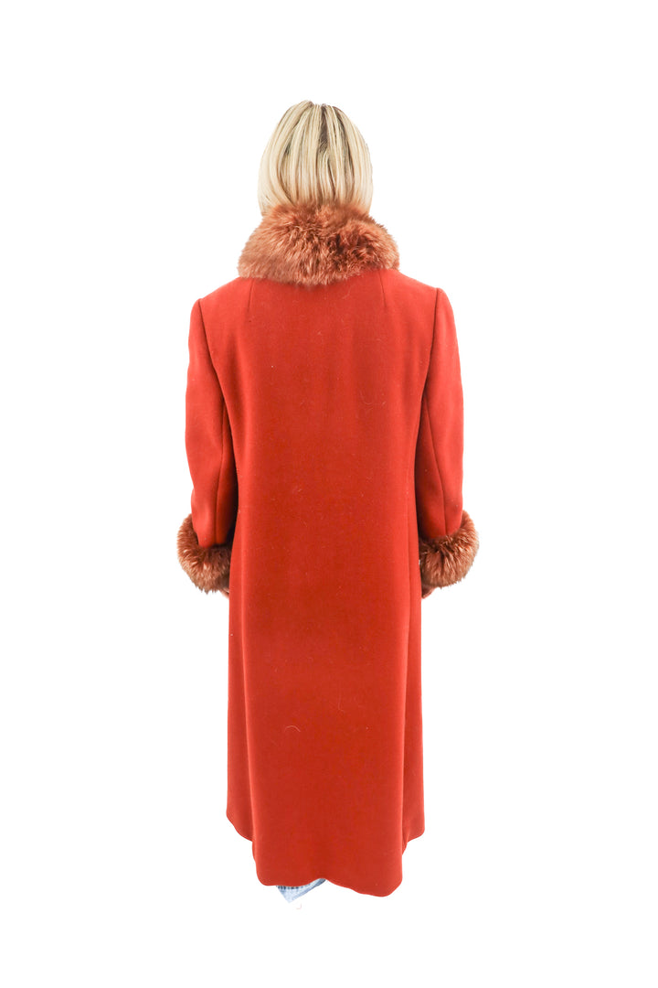 calvin klein vintage rust wool fur trench coat (s)