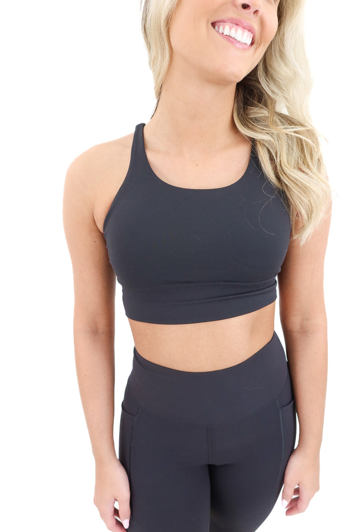 avia black strappy longline bra nwt (s; retail $16)