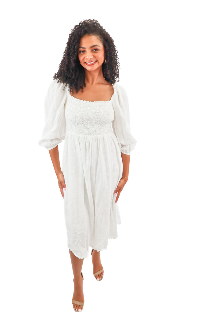 j. crew white linen maxi dress (M)