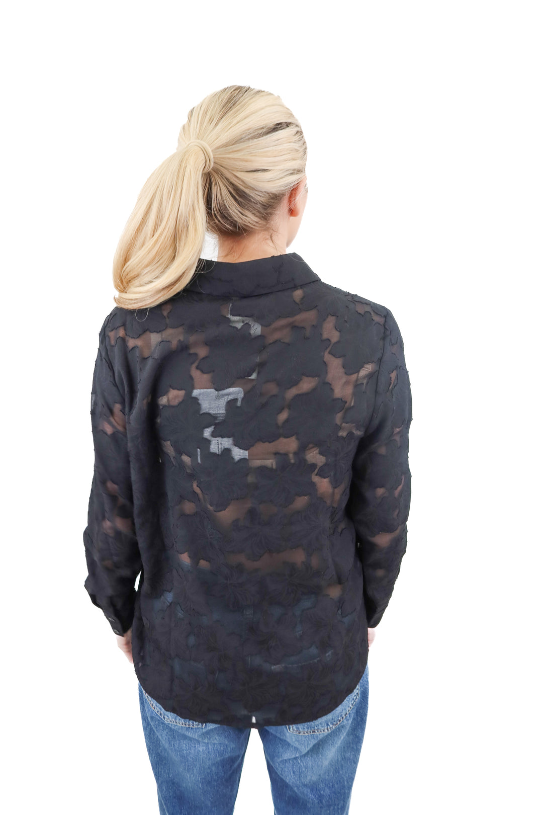 The Noli Shop black floral button down top (S; retails $148)