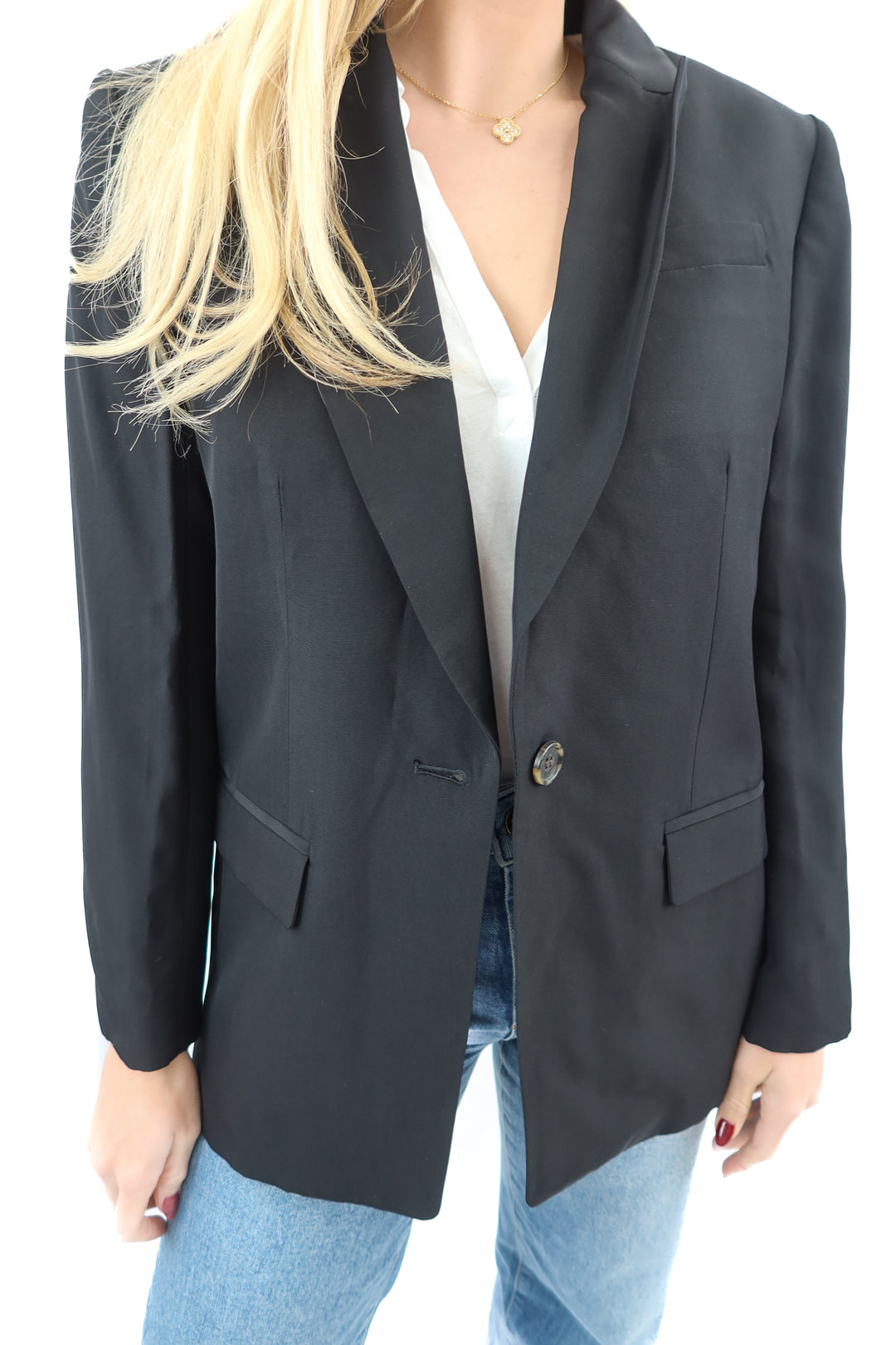 j.crew black black single ponte blazer (0; retail $250)