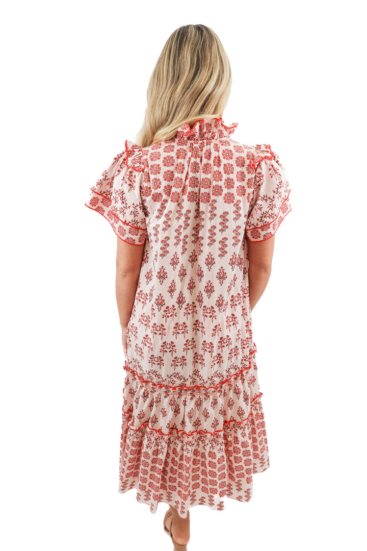 hunter bell red floral ruffle maxi dress (xs; retail $525)