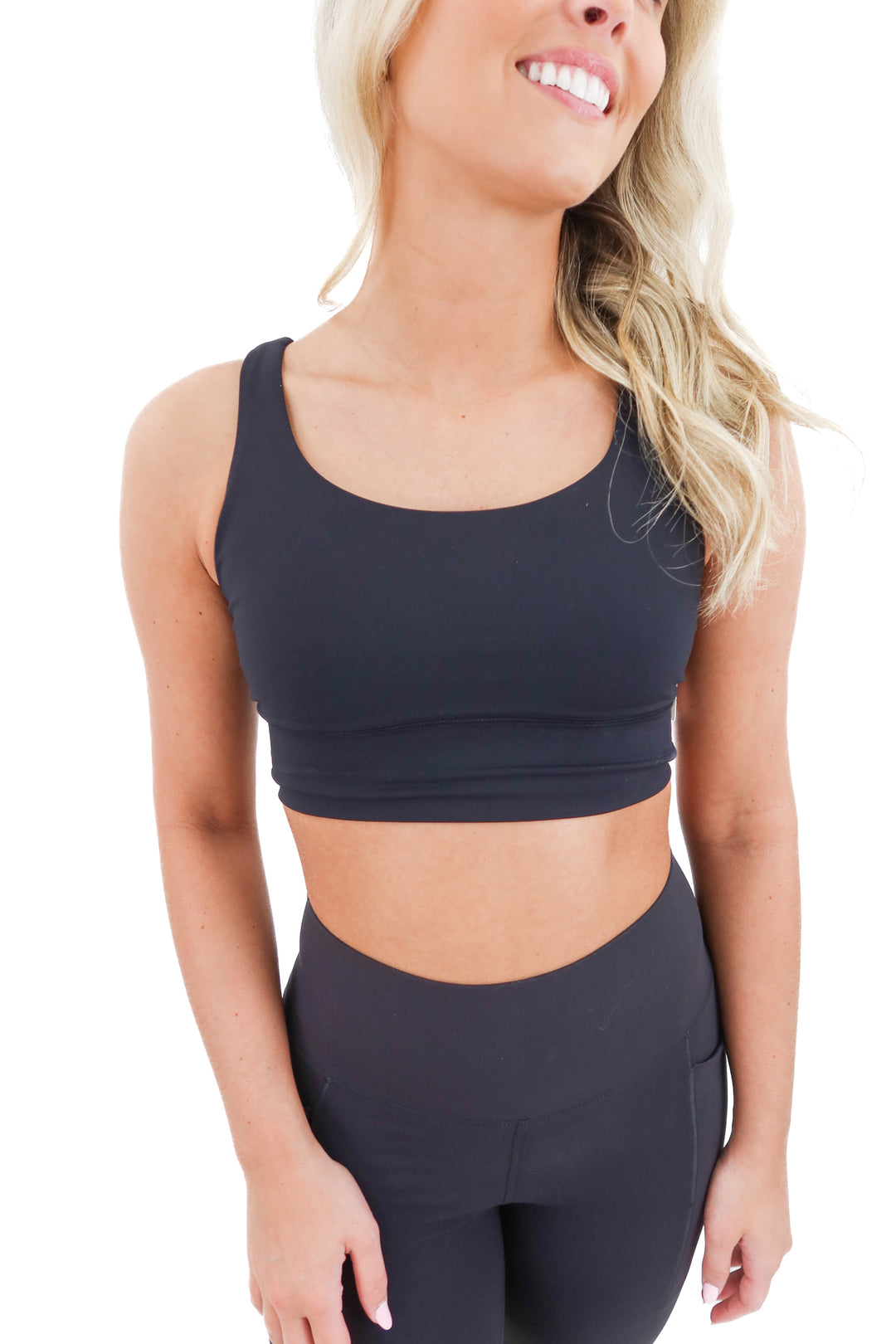 lululemon black strappy sports bra (6; retail $58)