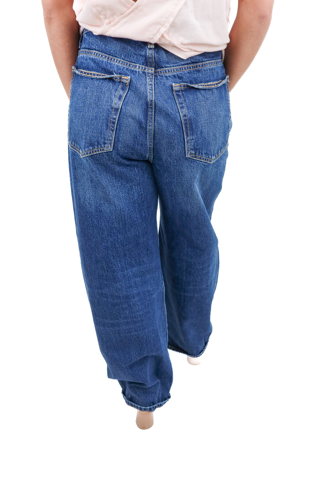 zara dark wash asymmetrical jeans (36; retail $70)