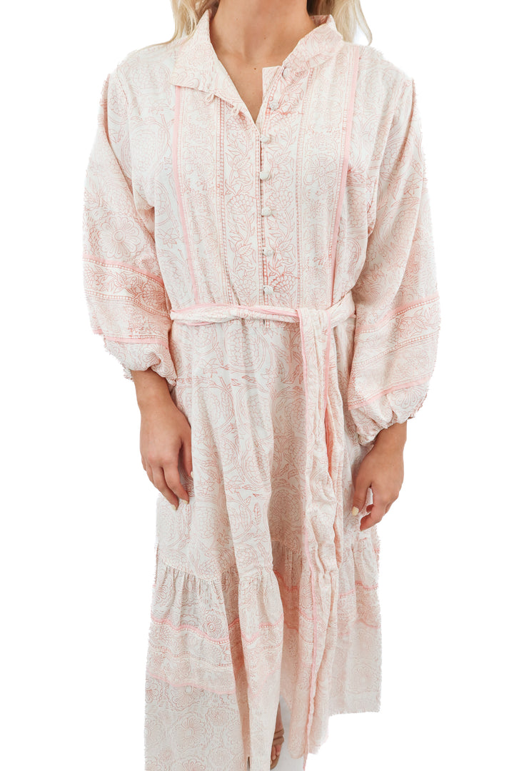 sue sartor pink floral button front maxi dress (s; retail $499)