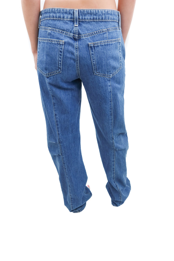 lagence medium wash ruched jeans (27; retail $305)