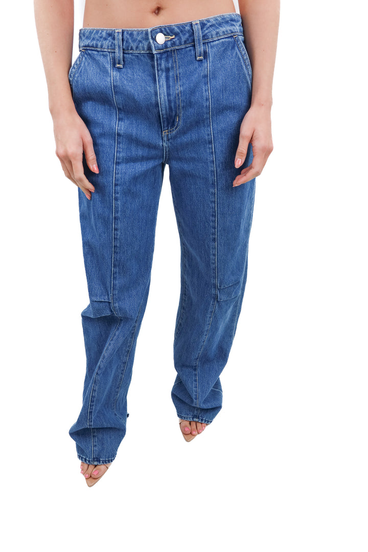 lagence medium wash ruched jeans (27; retail $305)