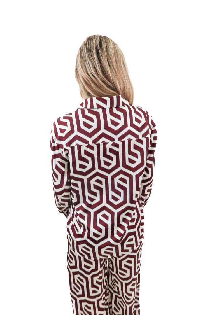 billy j brown patterned top (6; retail $70)