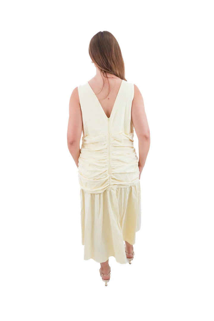 fashion nova yellow striped maxi dress (xl)