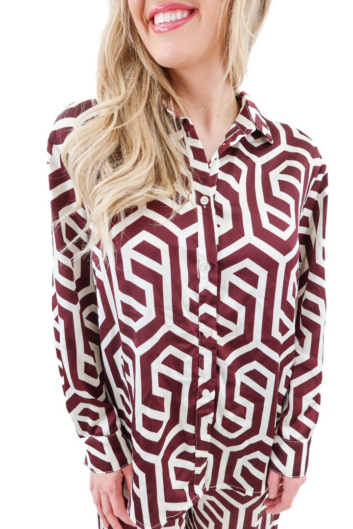 billy j brown patterned top (6; retail $70)