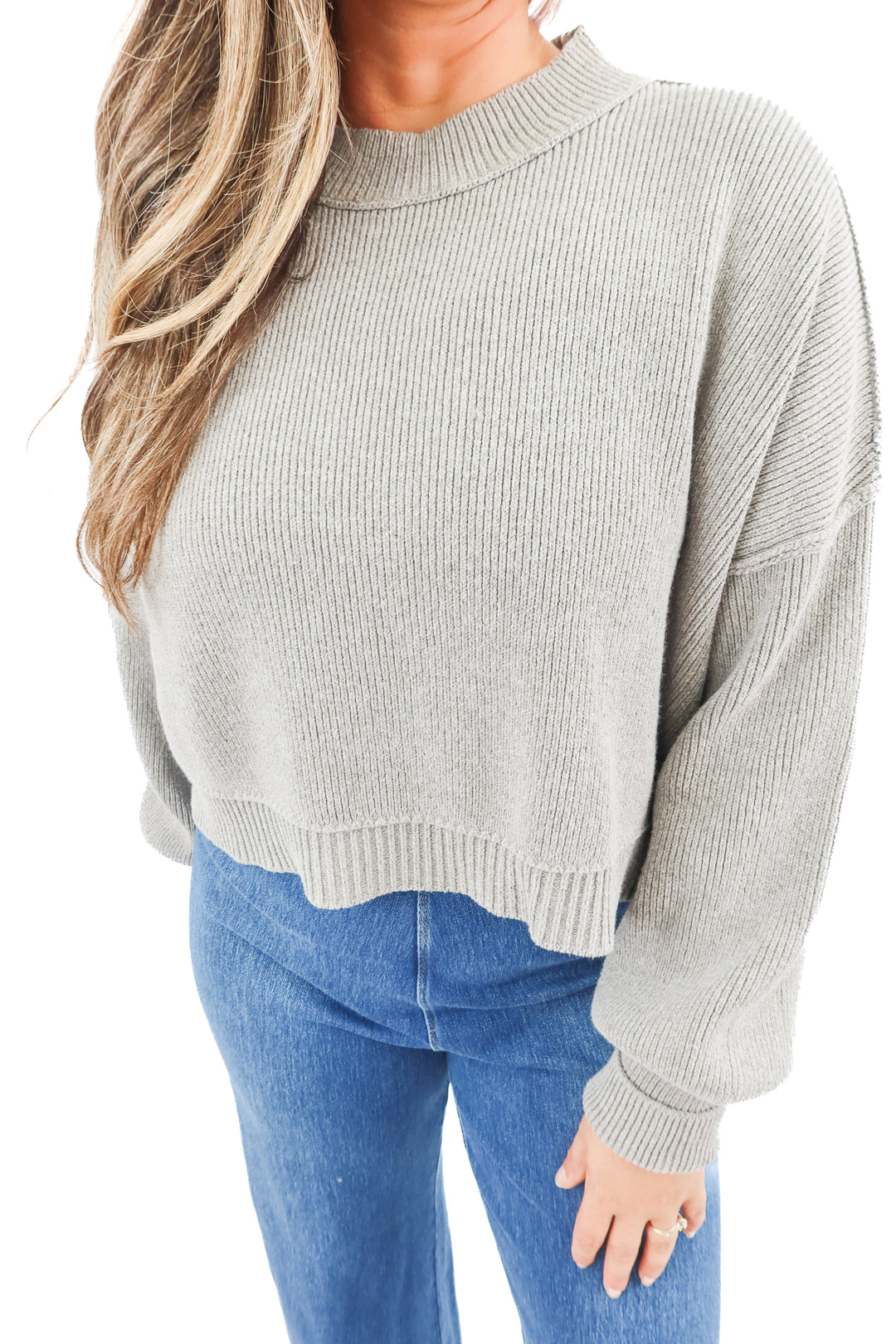 free people grey mock neck knit sweater NWT (L; retail $98)