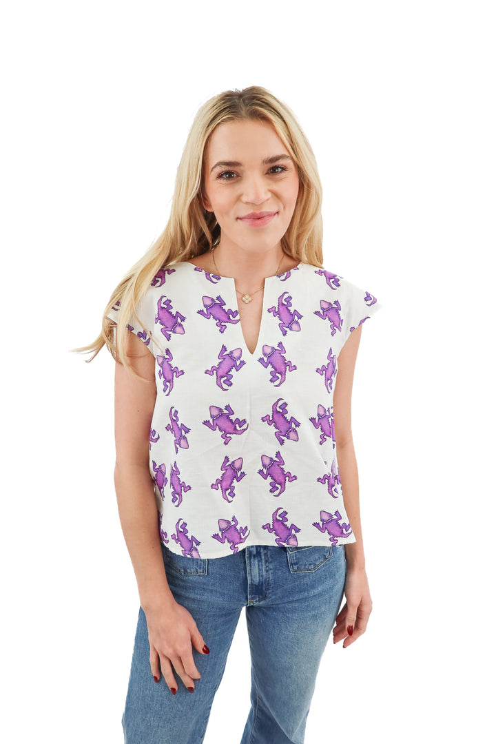 brooke wright purple gecko/horned frog top (s; retail $167)