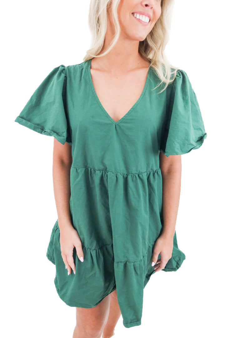 lost + wander green poplin dress (M; retail $98)