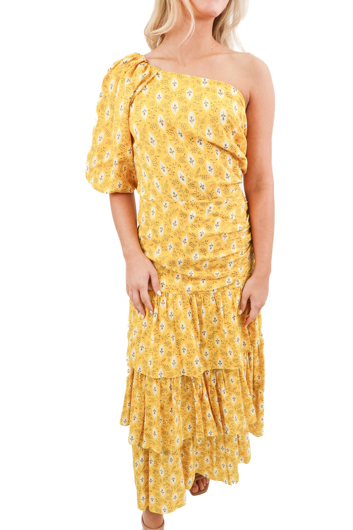 veronica beard yellow one shoulder maxi dress (4; retail $798)
