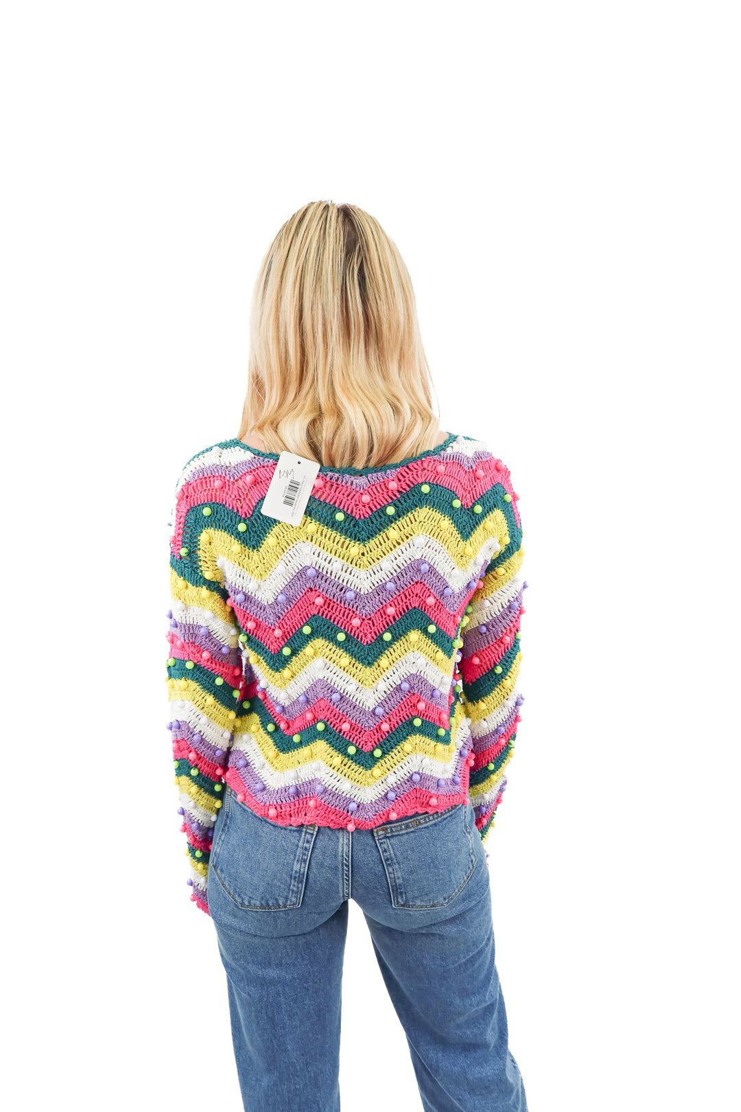 celia b multi color chevron beaded sweater (xs; retail $225)