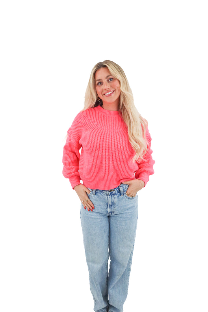 petal + pup bright pink sweater (s)