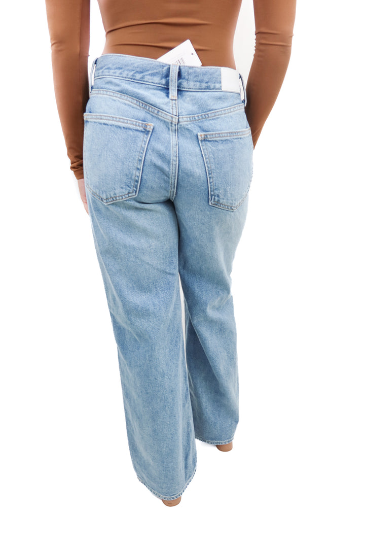 pistola light wash distressed wide leg jeans (26; retail $178)