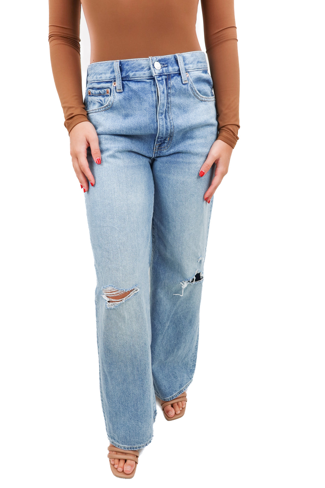pistola light wash distressed wide leg jeans (26; retail $178)