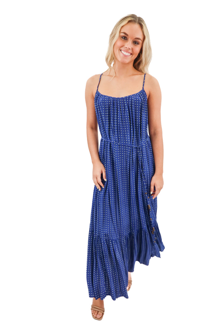 j.crew navy printed maxi dress (xs)