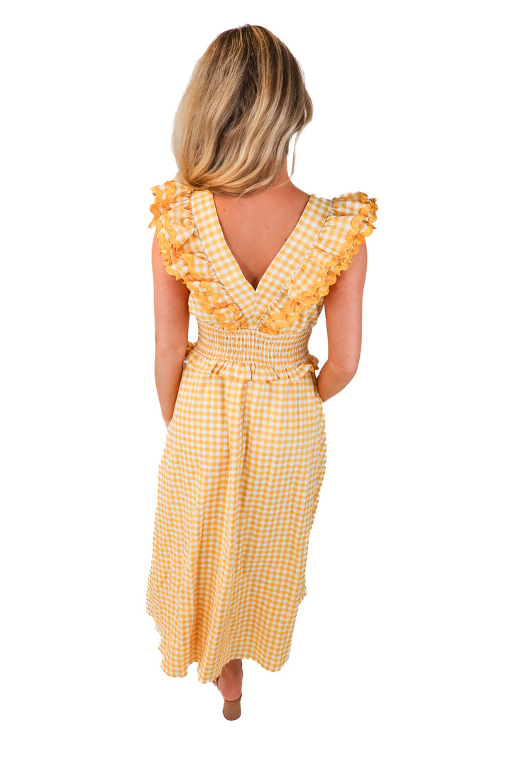 TCEC yellow gingam dress NWT (s; retail $94)