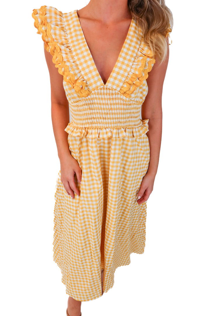 TCEC yellow gingam dress NWT (s; retail $94)