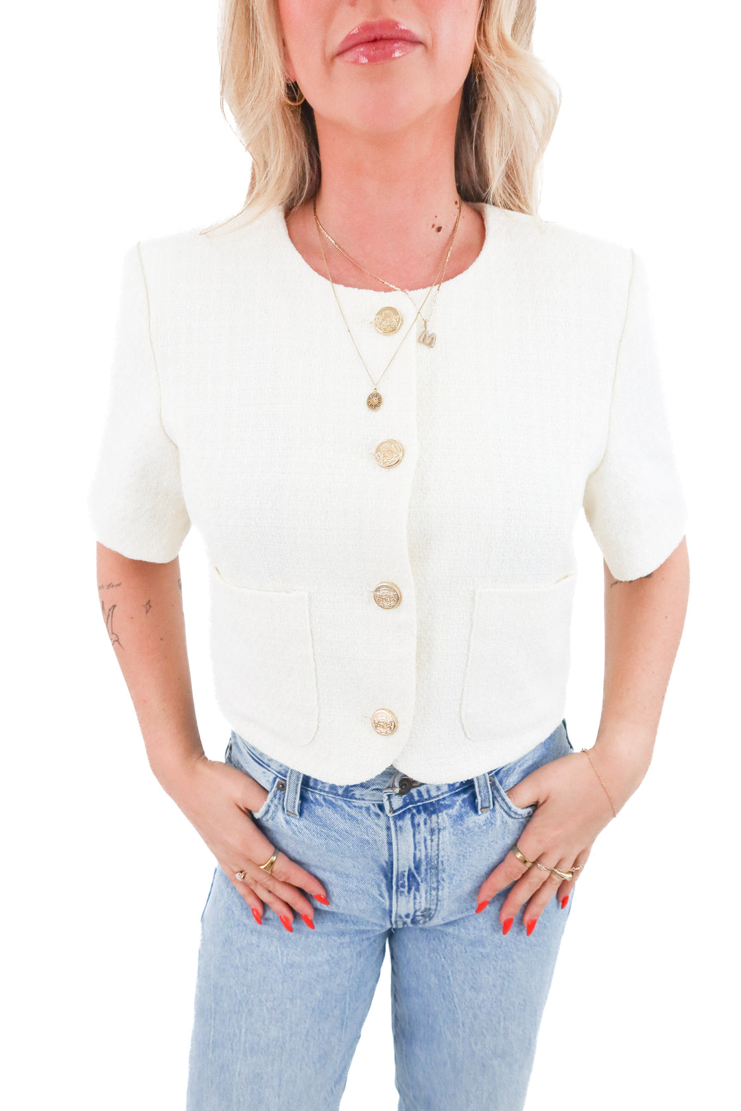 abercrombie & fitch cream tweed top (m; retail $90)