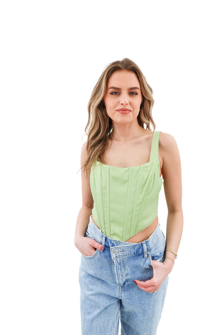 seven wonders green corset top (m; retail $99)