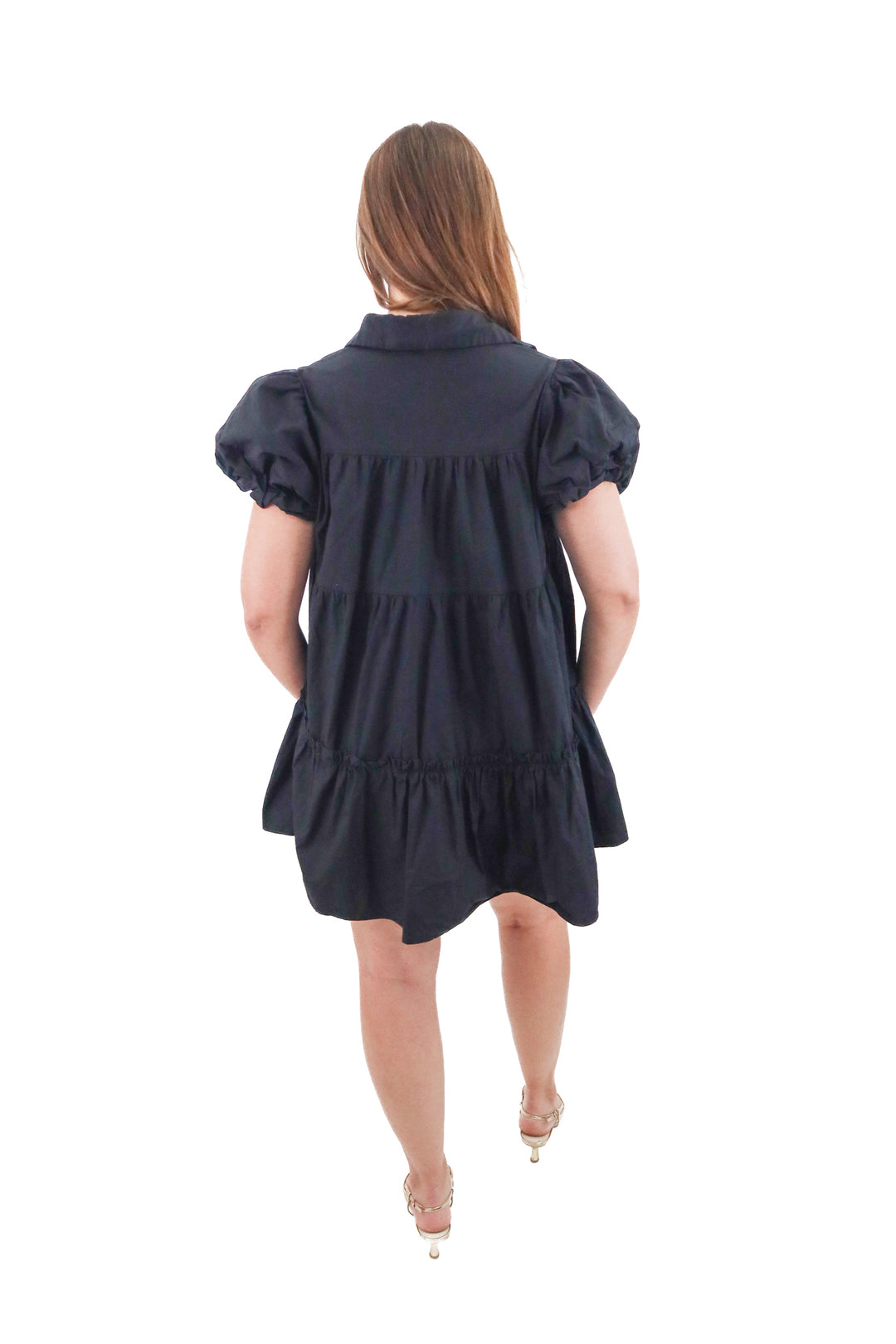 peach love black sequin guitar mini dress (l)