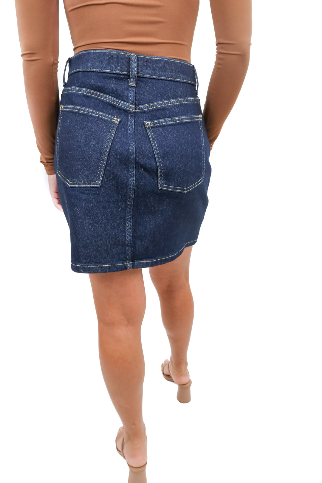 spanx dark wash denim mini skirt NWT (s; retail $138)