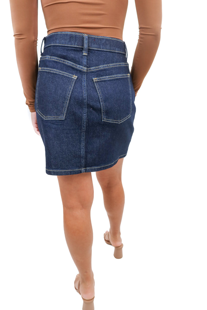 spanx dark wash denim mini skirt NWT (s; retail $138)