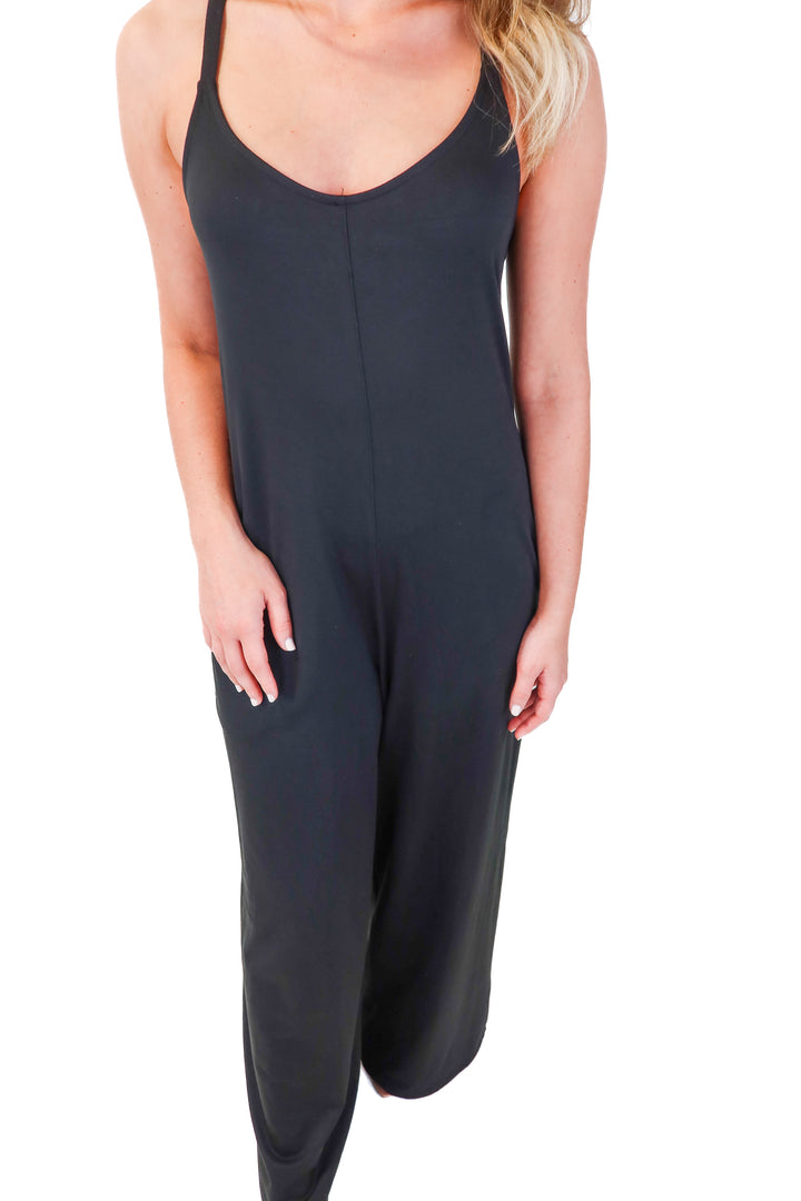 fabletics black wide leg jumpsuit NWT (xs)